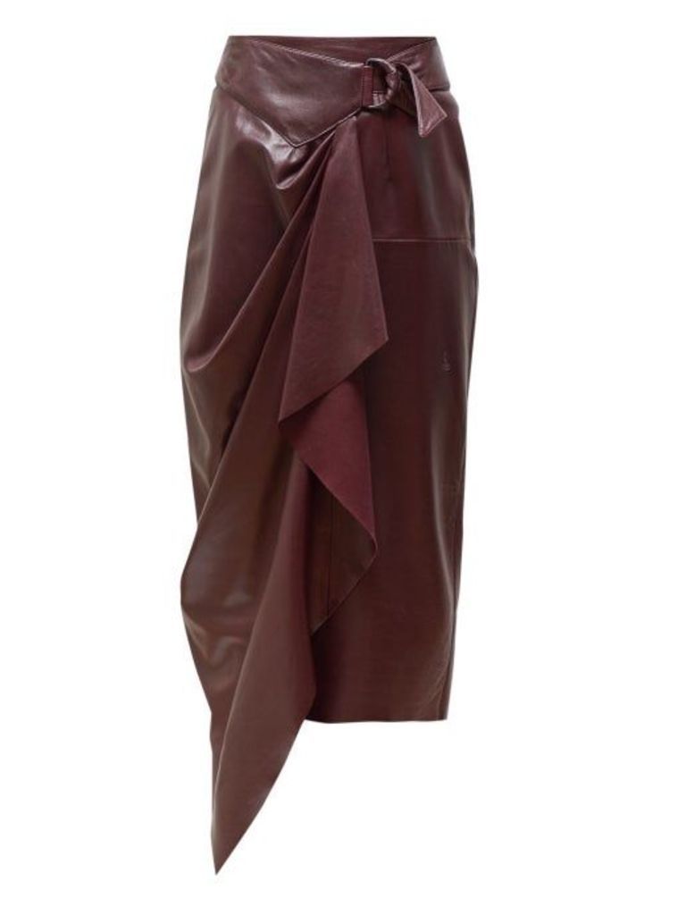 Isabel Marant - Fiova Belted Draped Leather Skirt - Womens - Burgundy