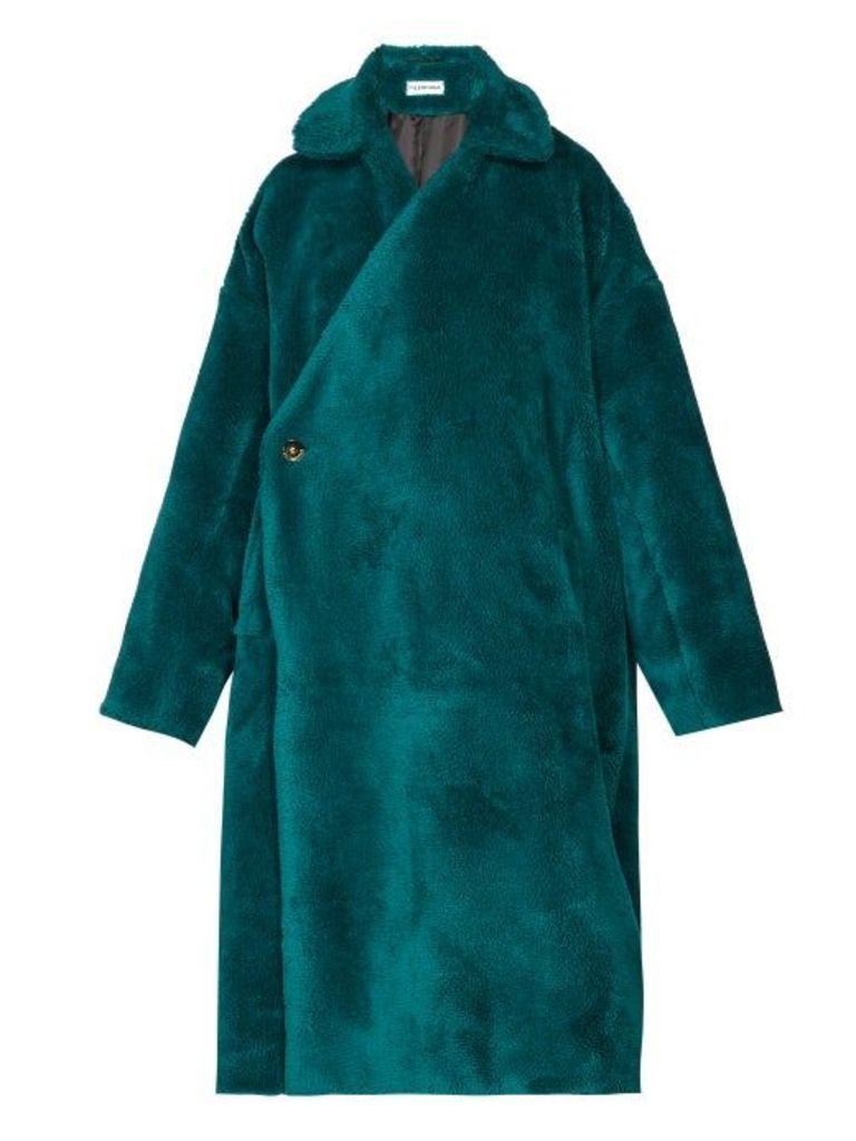 Balenciaga - Asymmetric-fastening Faux-shearling Coat - Womens - Dark Green