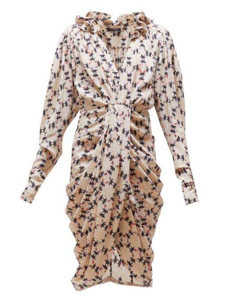 Isabel Marant - Blandine Draped Geometric-print Silk-blend Dress - Womens - Ivory Multi