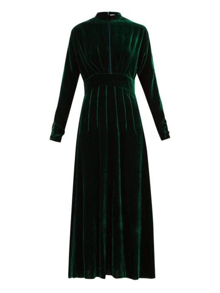 Raquel Diniz - Yang Pintucked Silk Velvet Dress - Womens - Green
