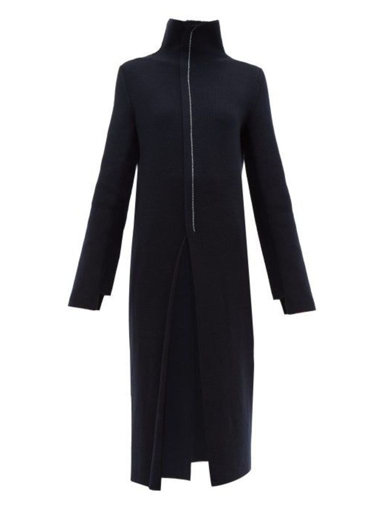 Jil Sander - High Neck Wool Blend Midi Dress - Womens - Navy