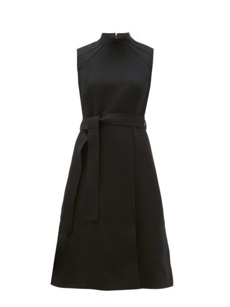 Burberry - High-neck Belted Wool-blend Dress - Womens - Black