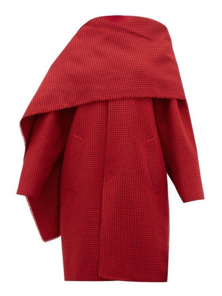 Balenciaga - Draped-neckline Houndstooth Wool Coat - Womens - Red Multi