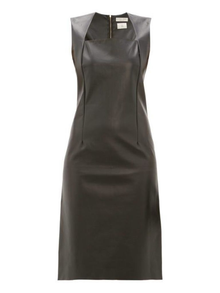 Bottega Veneta - Square Neckline Leather Dress - Womens - Black
