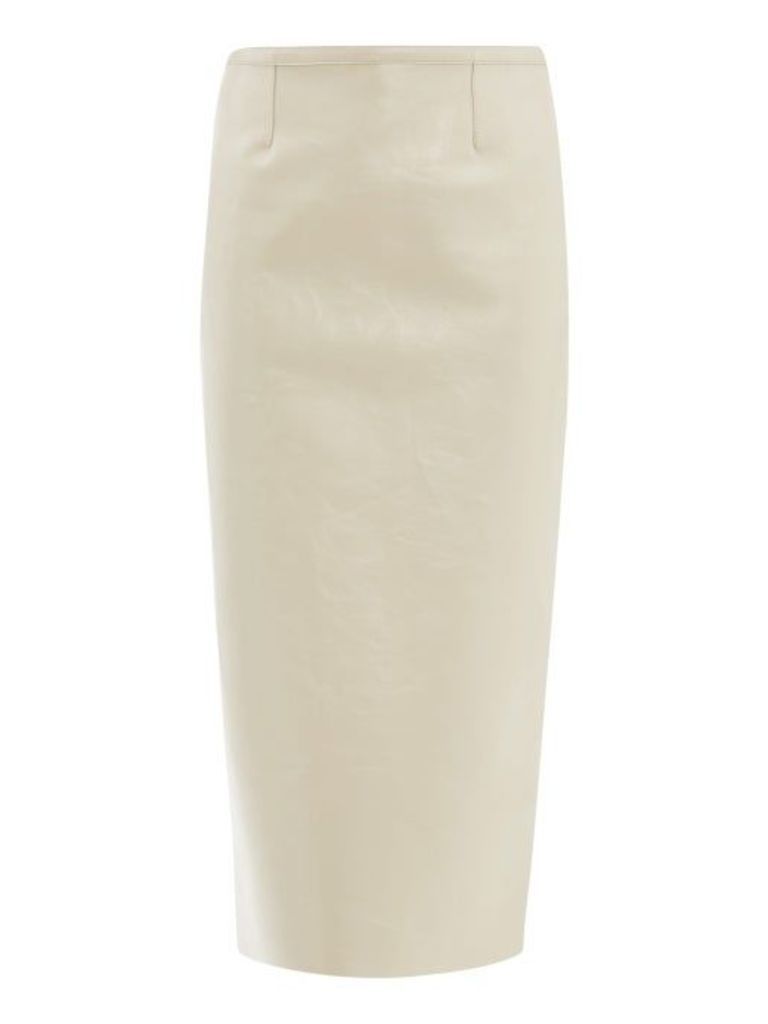 Rochas - Crackled-leather Pencil Skirt - Womens - Beige