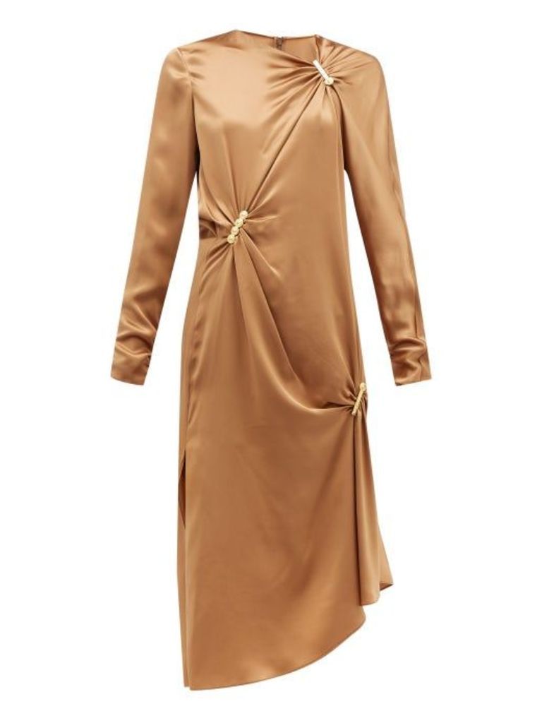 Versace - Draped Safety-pinned Satin Midi Dress - Womens - Brown