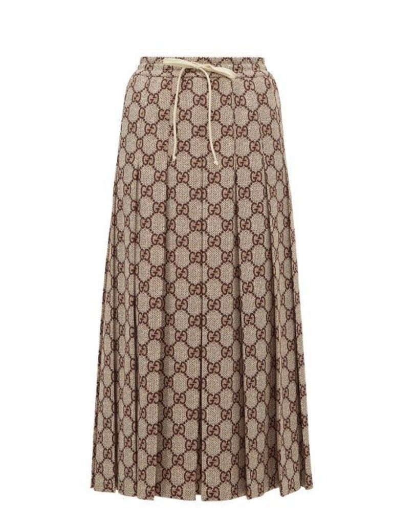 Gucci - Gg-print Pleated Midi Skirt - Womens - Brown Multi