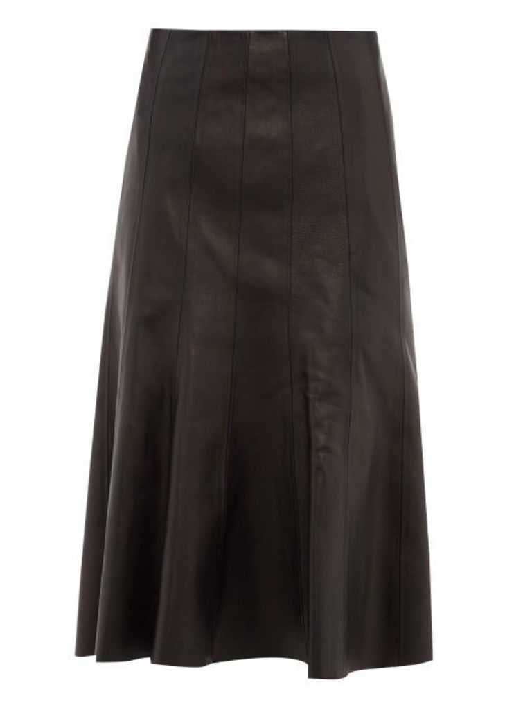 Balenciaga - Fluted-hem Leather Midi Skirt - Womens - Black