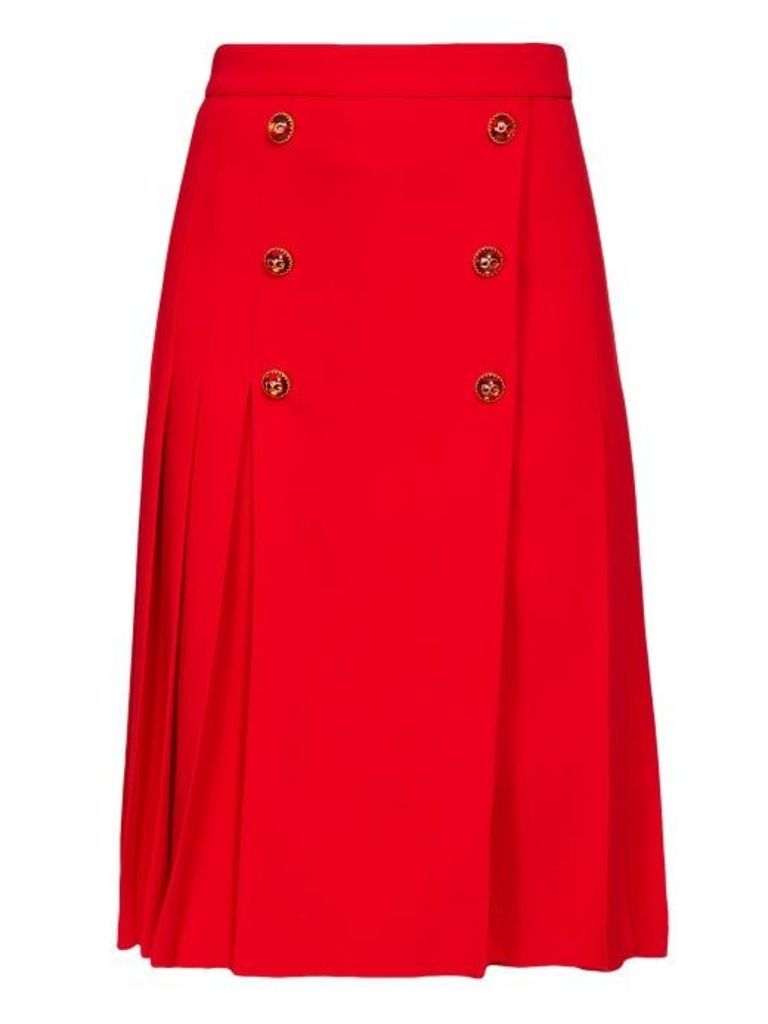 Dolce & Gabbana - Button-embellished Pleated Wool-blend Skirt - Womens - Red