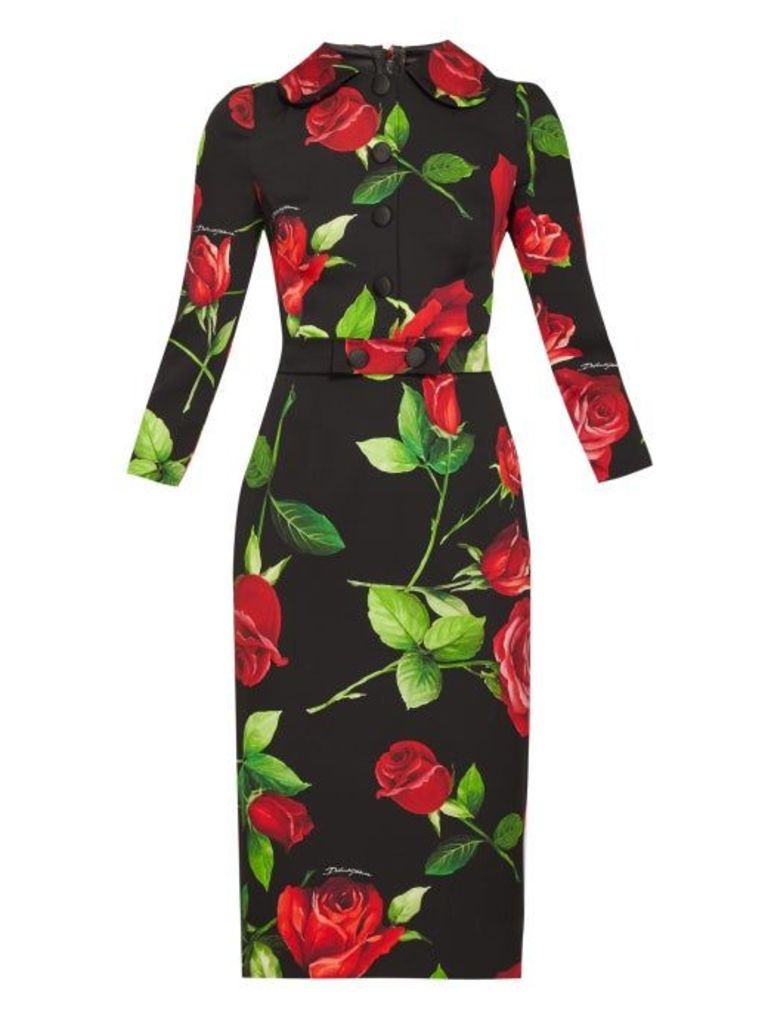 Dolce & Gabbana - Rose-print Silk-blend Dress - Womens - Black Multi