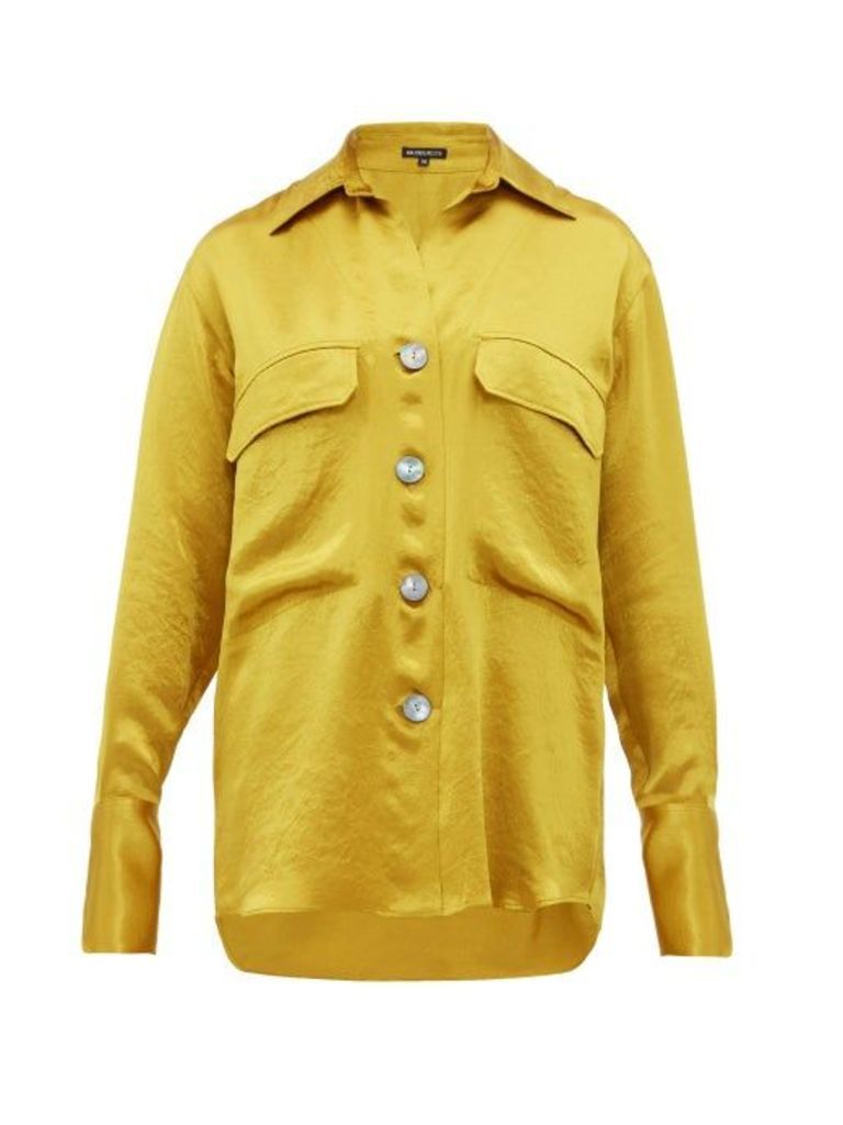 Ann Demeulemeester - Spread Collar Hammered-satin Blouse - Womens - Yellow