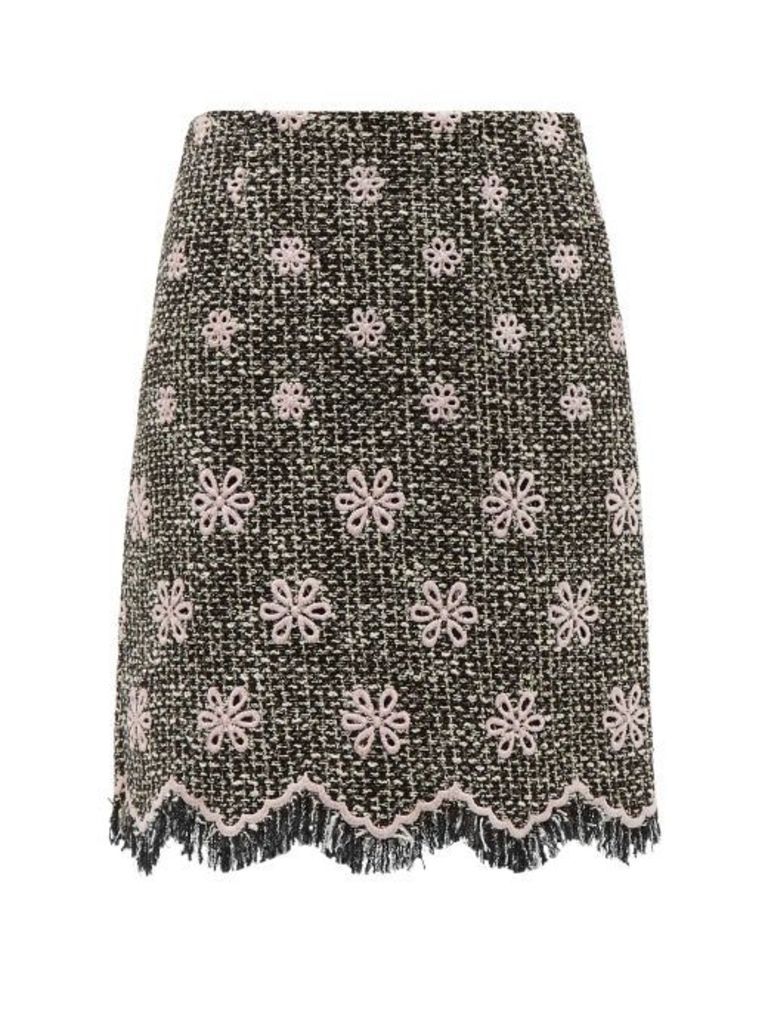 Giambattista Valli - Floral-embroidered Cotton-blend Tweed Skirt - Womens - Black Multi
