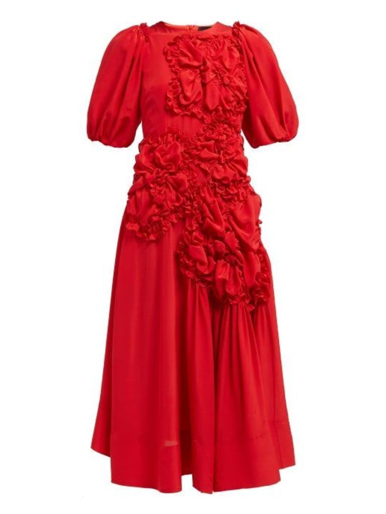 Simone Rocha - Ruched Silk Crepe De Chine Midi Dress - Womens - Red