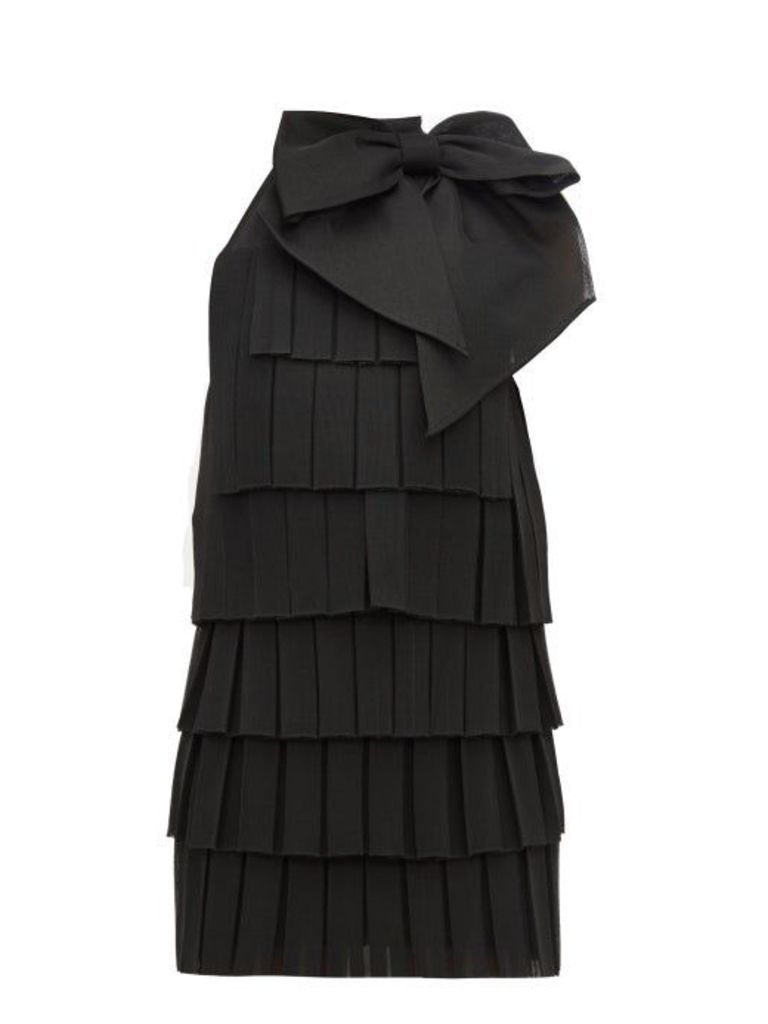 Balmain - Bow-embellished Pleated-mesh Mini Dress - Womens - Black