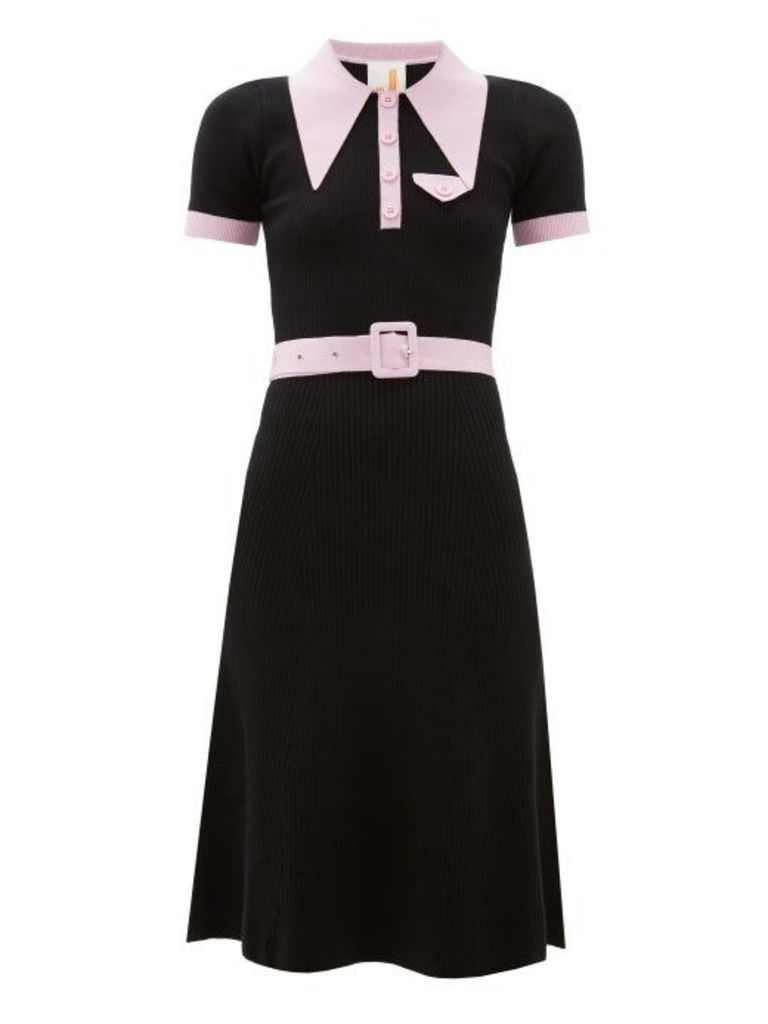 Joostricot - Peachskin Point-collar Ribbed Cotton-blend Dress - Womens - Black Pink