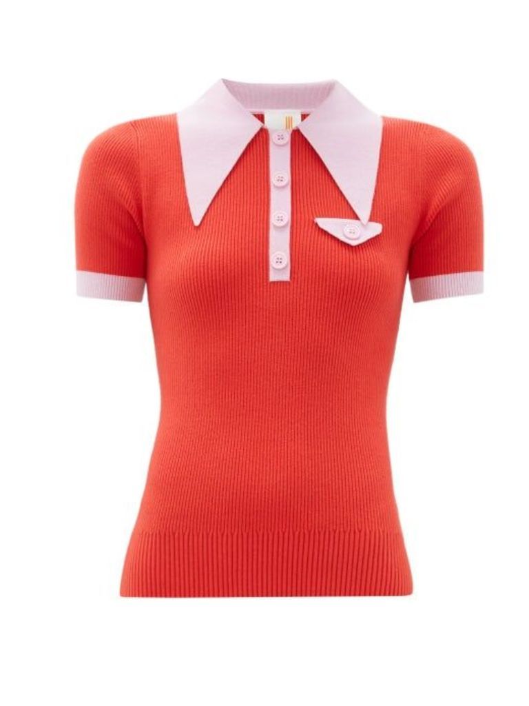 Joostricot - Exaggerated Point-collar Cotton-blend Polo Shirt - Womens - Red
