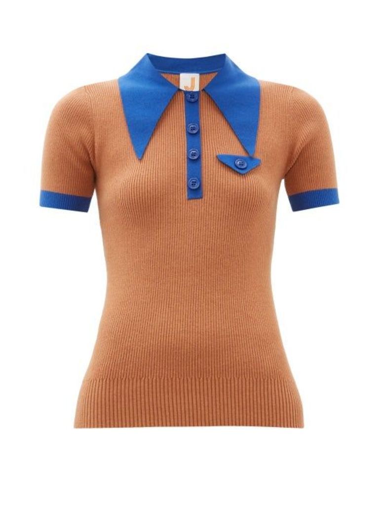 Joostricot - Oversized-collar Cotton-blend Polo Shirt - Womens - Brown