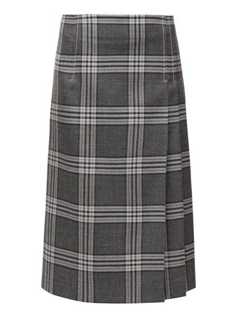 Marni - Checked Pleated Midi Skirt - Womens - Grey