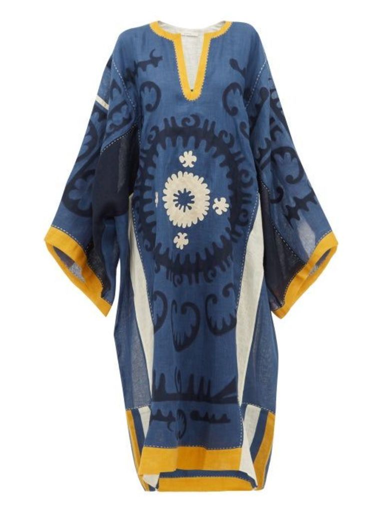 Vita Kin - Santal Floral Appliqué Linen Dress - Womens - Blue Multi