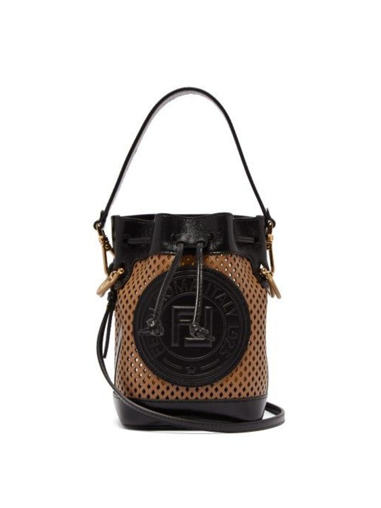 Fendi - Mon Tresor Mini Ff Perforated-leather Bucket Bag - Womens - Tan Multi