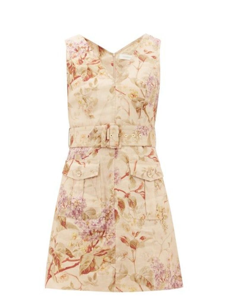 Zimmermann - Sabotage Floral-print Linen Mini Dress - Womens - Cream Print
