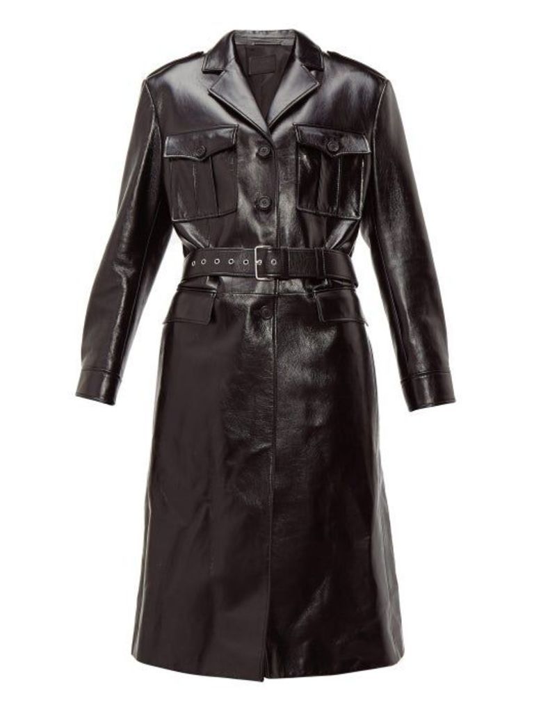 Prada - Single Breasted Leather Coat - Womens - Black