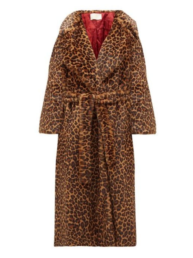 Sara Battaglia - Leopard-print Faux-fur Wrap Coat - Womens - Leopard