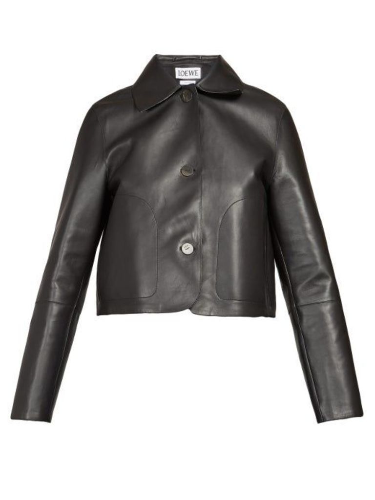 Loewe - Cropped Leather Jacket - Womens - Black