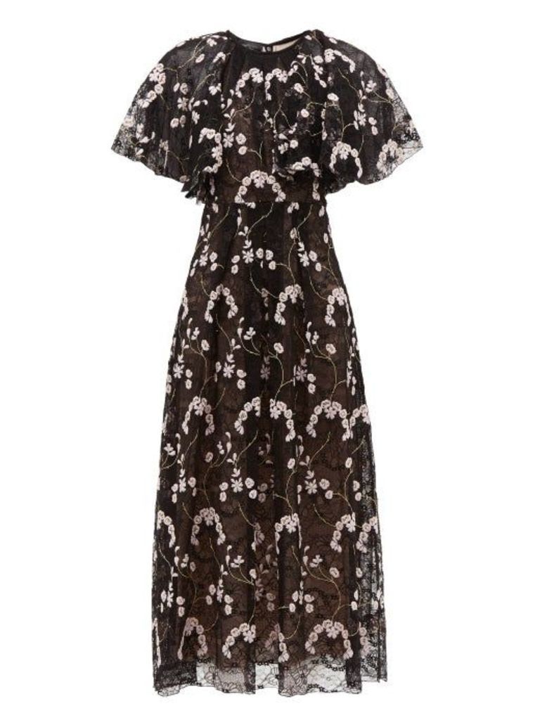 Giambattista Valli - Floral-embroidered Chantilly-lace Dress - Womens - Black Multi