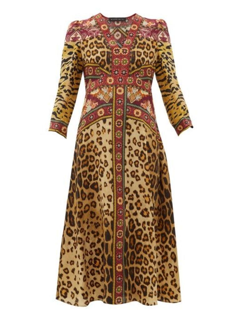 Etro - Animal Print V Neck Midi Dress - Womens - Leopard
