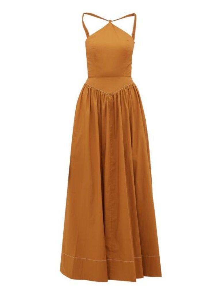 Staud - Natasha Halterneck Cotton-blend Poplin Maxi Dress - Womens - Light Brown