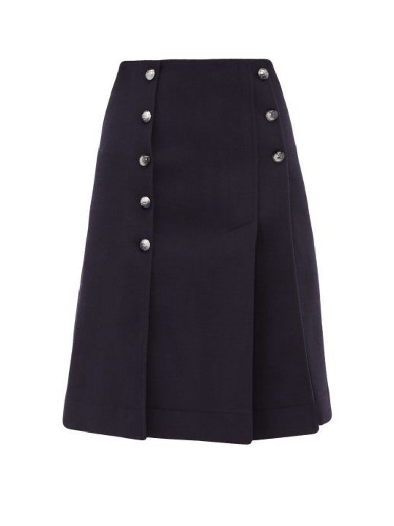 Chloé - Buttoned Front Slit Wool Blend Skirt - Womens - Navy