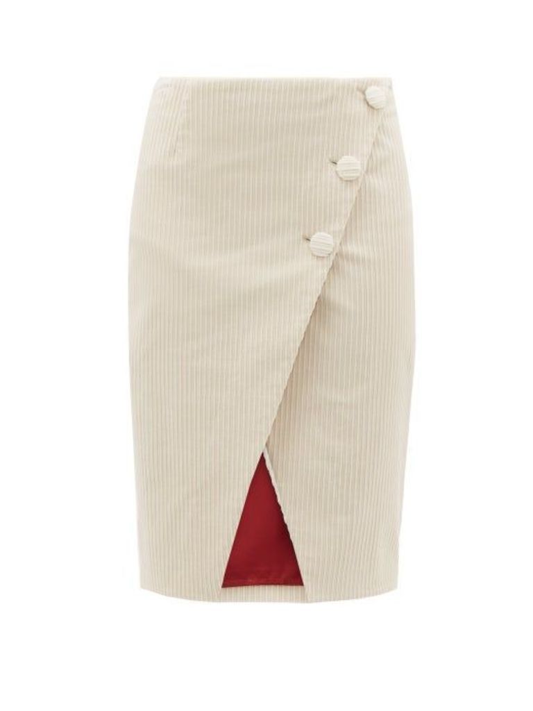 Sara Battaglia - Asymmetric Cotton-blend Jumbo-corduroy Wrap Skirt - Womens - Cream