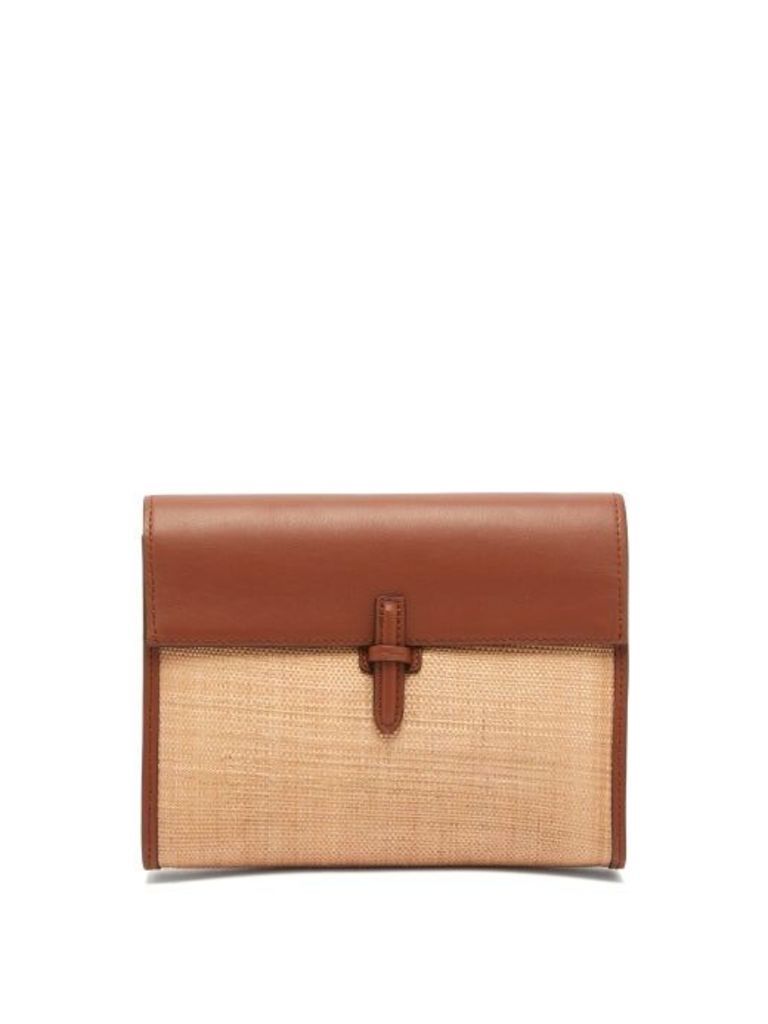 Hunting Season - Leather-trimmed Woven Clutch Bag - Womens - Tan Multi