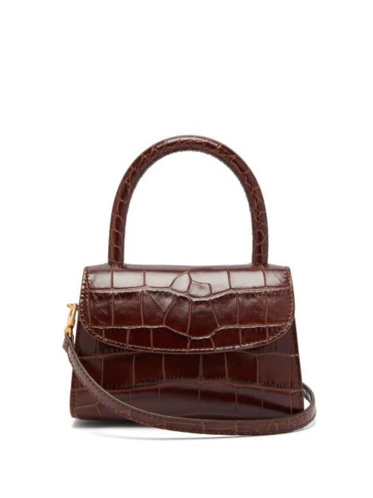 By Far - Mini Crocodile Embossed Leather Handbag - Womens - Dark Brown