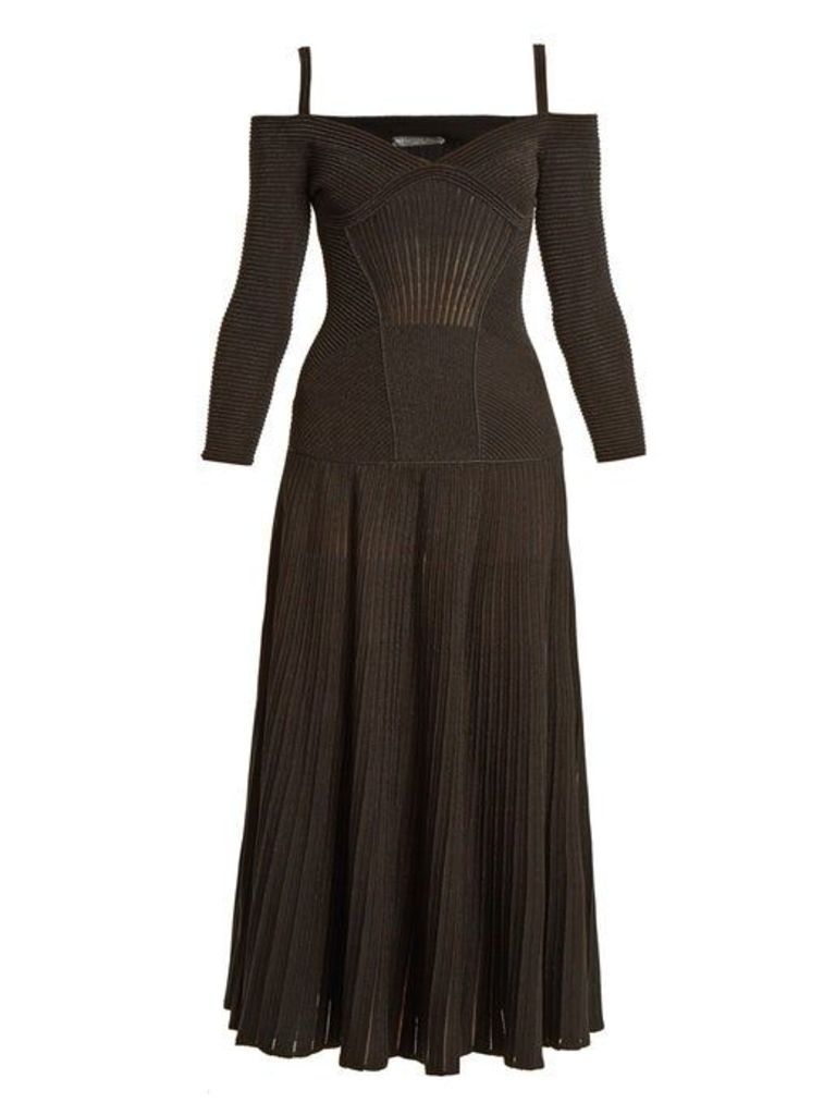 Alexander Mcqueen - Cut Out Shoulder Wool Blend Dress - Womens - Black