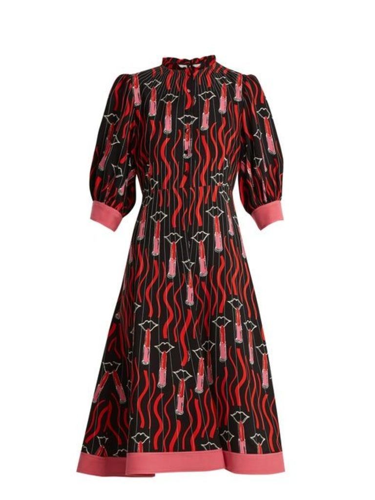 Valentino - Lipstick Print Contrast Hem Cady Dress - Womens - Black Print