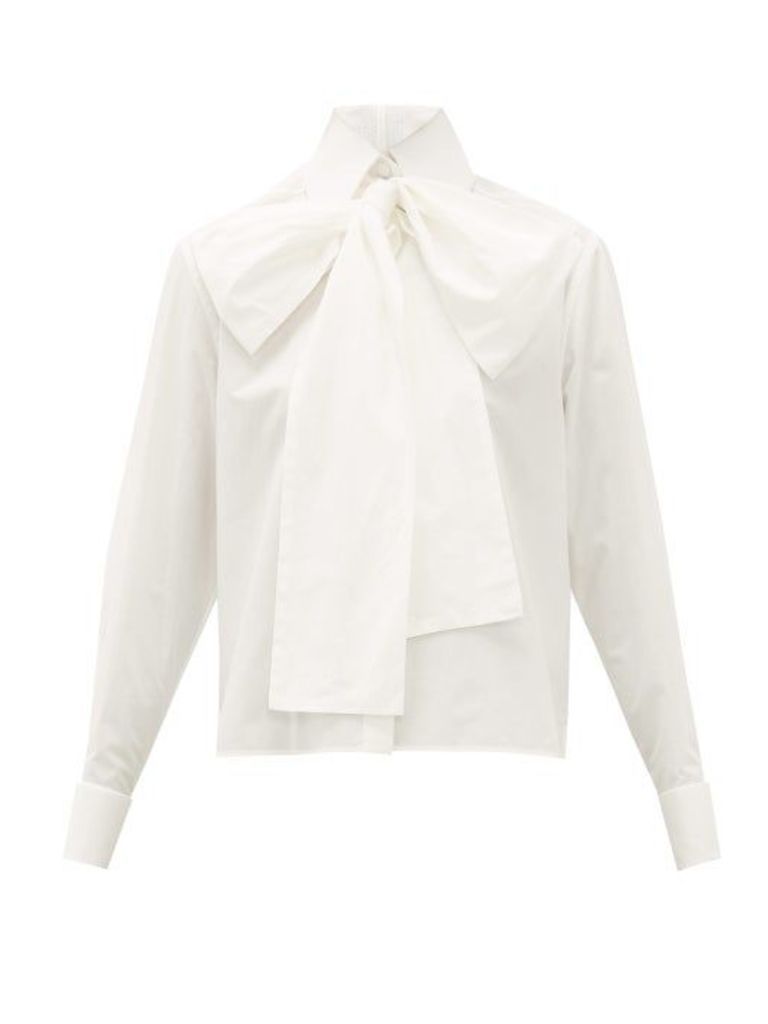 Fendi - Cropped Cotton Oxford Pussybow Shirt - Womens - White