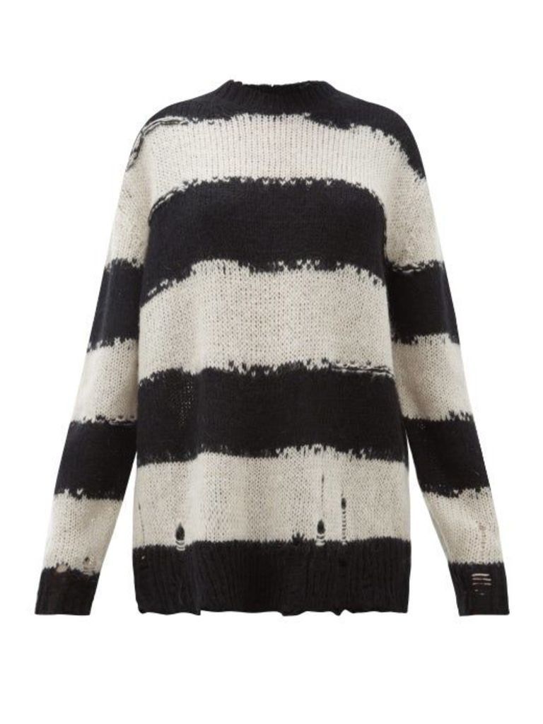 Acne Studios - Kantonia Distressed Stripe Knitted Sweater - Womens - Black Grey