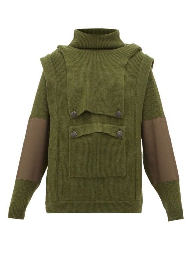 Stella Mccartney - Hooded Cargo-pocket Wool Sweater - Womens - Khaki