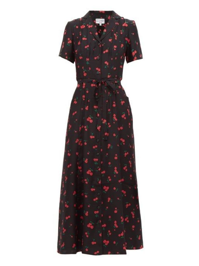HVN - Long Maria Cherry-print Silk Dress - Womens - Black Multi