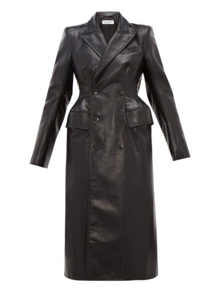 Balenciaga - Double-breasted Hourglass Leather Coat - Womens - Black