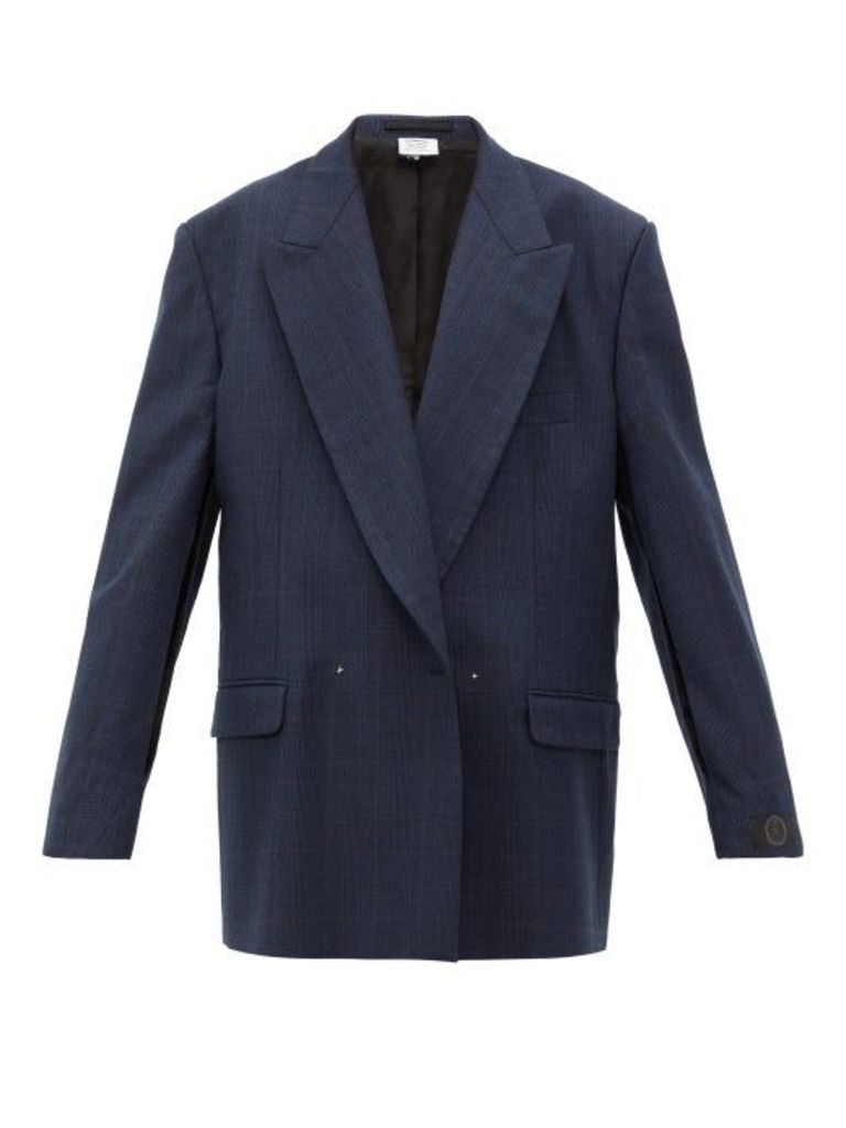 Vetements - Slit-sleeve Double-breasted Check Wool Blazer - Womens - Navy