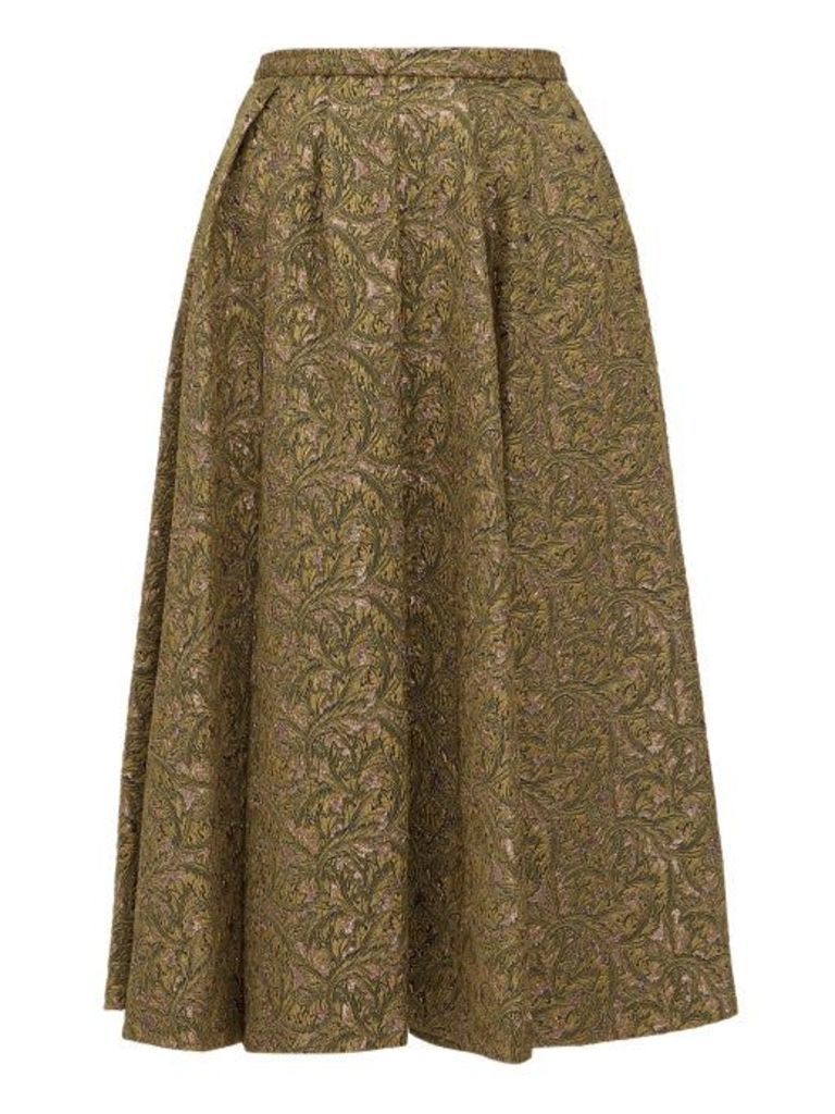Rochas - Cloqué Brocade Midi Skirt - Womens - Green Multi