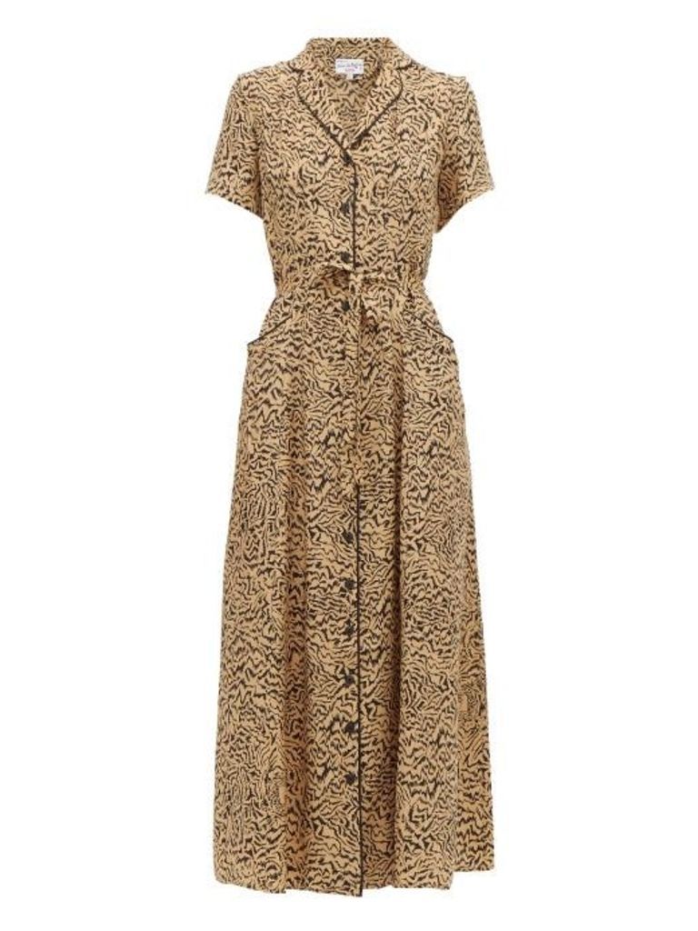 Hvn - Long Maria Tiger-print Silk Dress - Womens - Brown