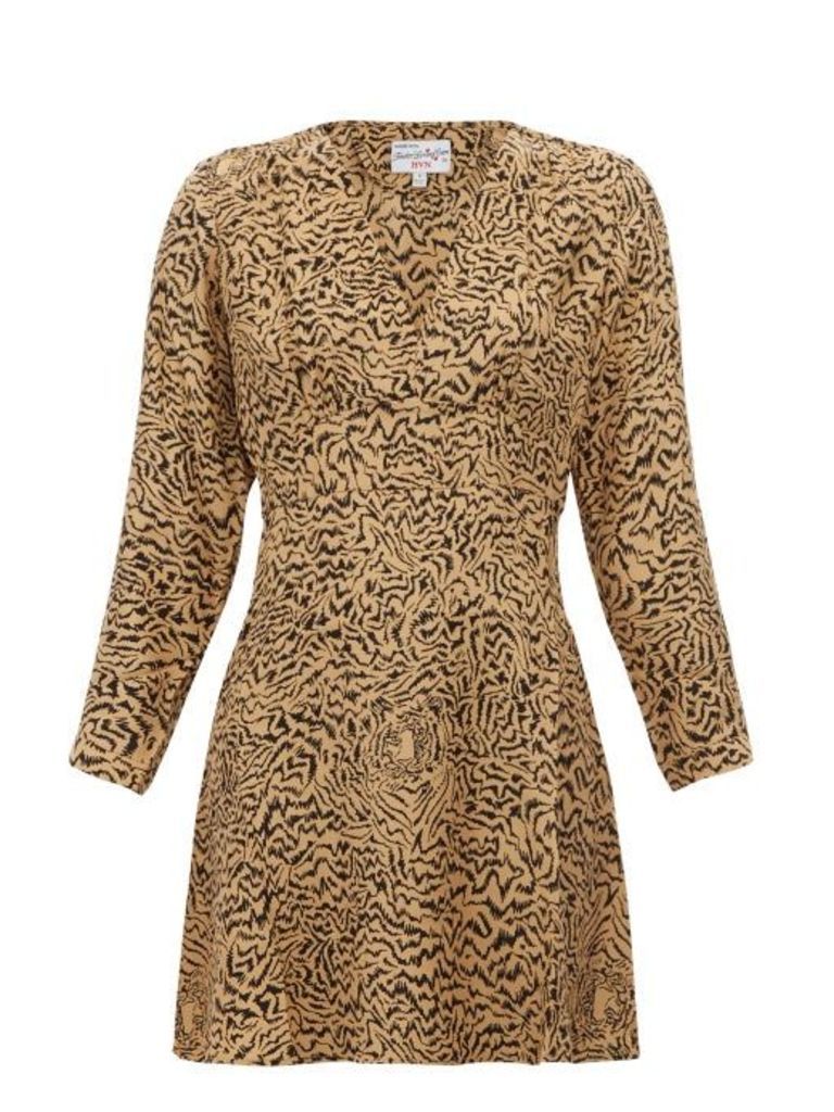 HVN - Hoover Tiger-print Silk-crepe Mini Dress - Womens - Brown