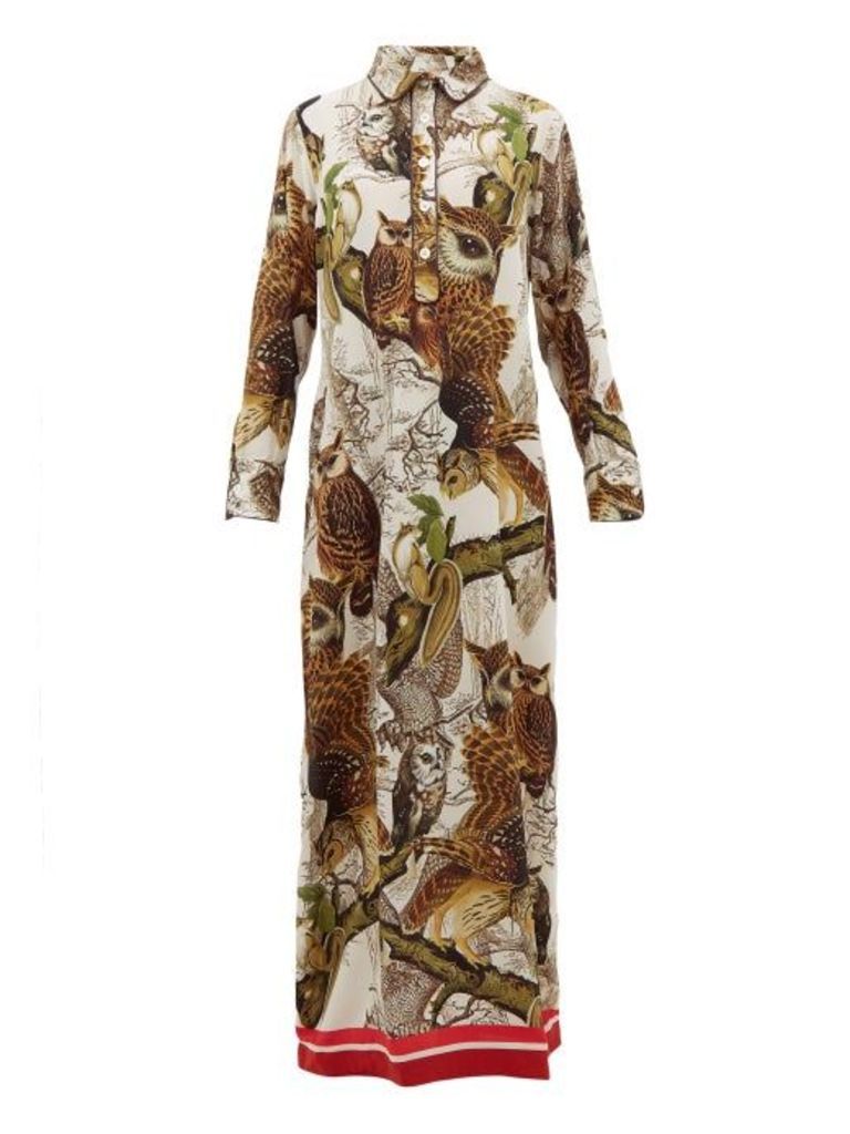 F.r.s - For Restless Sleepers - Aura Owl-print Silk-crepe Dress - Womens - Ivory Multi