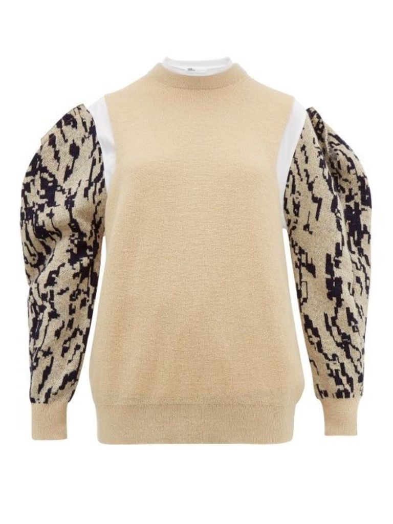 Toga - Puff Sleeve Jacquard Mohair-blend Sweater - Womens - Cream Multi