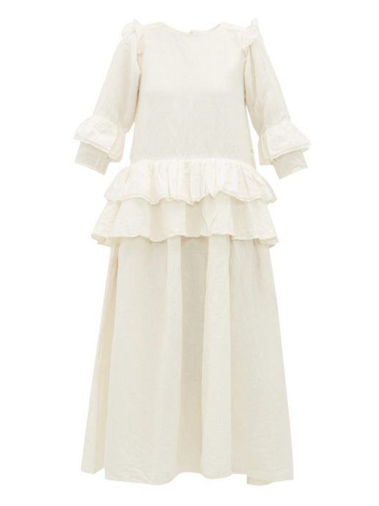Story Mfg. - Tulsi Ruffled Linen-blend Midi Dress - Womens - Ivory