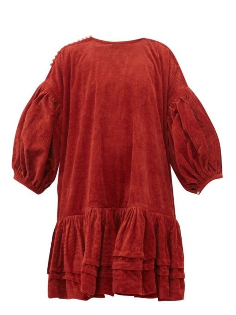 Story Mfg. - Verity Dipped-hem Organic Cotton-corduroy Dress - Womens - Red